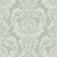 Green & Cream Damask Commercial Wallcovering