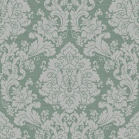 Green & Grey Damask Commercial Wallcovering