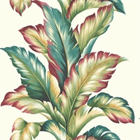 Green, Red, Turquoise, White & Yellow Commercial Big Leaf Wallcovering