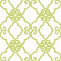 Green & White Commercial Scroll Trellis Wallcovering
