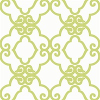 Green & White Commercial Scroll Trellis Wallcovering