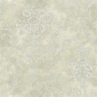 Green & White Damask Commercial Wallcovering