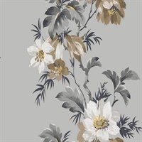 Grey & Brown Commercial Flower Stripe Wallcovering