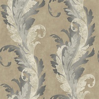 Grey & Brown Damask Commercial Wallcovering