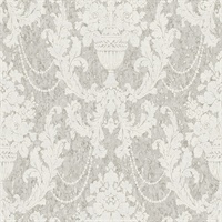 Grey & Cream Damask Commercial Wallcovering