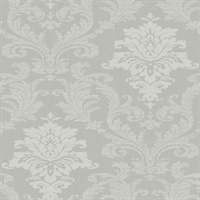 Grey & Metallic Damask Commercial Wallcovering