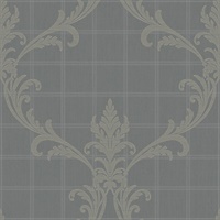 Grey & Metallic Damask Commercial Wallcovering