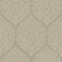 Grey & Metallic Silver Damask Commercial Wallcovering