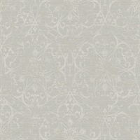 Grey & Metallic Silver Damask Commercial Wallcovering