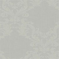Grey & Metallic Silver Damask Commercial Wallcovering