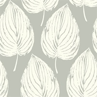 Grey & White Commercial Large Leaf Wallcovering