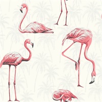 Grey, White & Pink Commercial Flamingoes Wallcovering