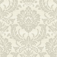 Light Grey & Off White Commercial Damask Wallpaper