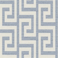 Greek Key on Linen Blue Lake