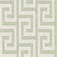 Greek Key on Linen Green Ivy