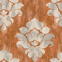 Neutrals & Orange Damask Commercial Wallcovering