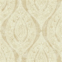 Off White & Tan Damask Commercial Wallcovering