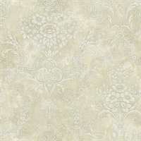 Off White & Tan Damask Commercial Wallcovering