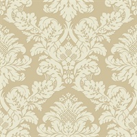 Off White & Tan Damask Commercial Wallcovering