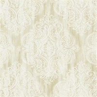 Off White & Tan Damask Commercial Wallcovering