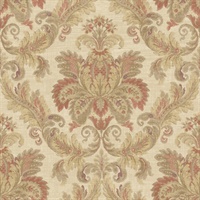 Olive, Terrakotta & Beige Damask Commercial Wallcovering