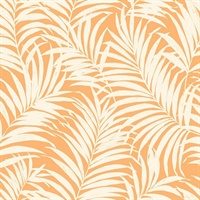 Orange & White Commercial Tropical Palm Leaves Wallcovering