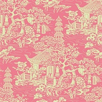 Pink & Green Commercial Oriental Scenic Wallcovering