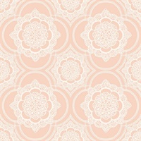 Pink & White Commercial Lace Medallion Wallcovering
