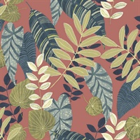 Redwood, Olive & Washed Denim Commercial Tropical Floral Wallcovering