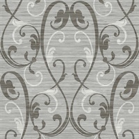 Silver & Brown Damask Commercial Wallcovering