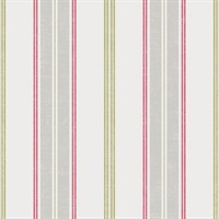 Silver, White, Green & Pink Commercial Traditional Stripe Wallcovering