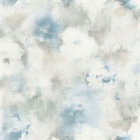Sky Blue, Cream & Grey Commercial Abstract Floral Wallcovering