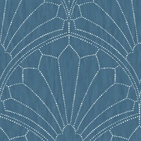 Steel Blue and Ivory Commercial Scallop Dots Wallcovering