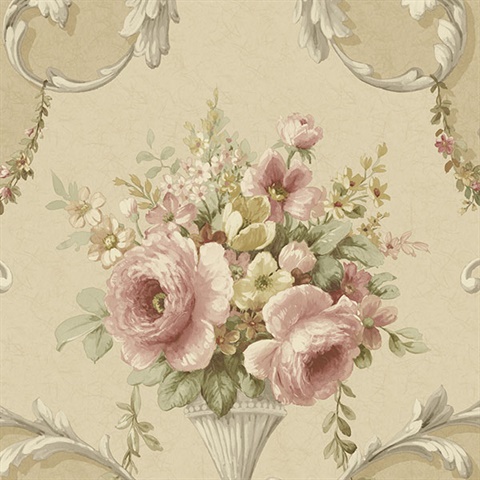 Tan Floral Acanthus Scroll