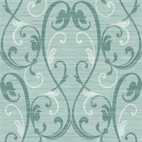 Turquoise Damask Commercial Wallcovering