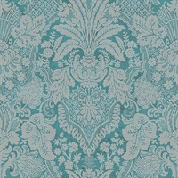 Turquoise & Grey Damask Commercial Wallcovering