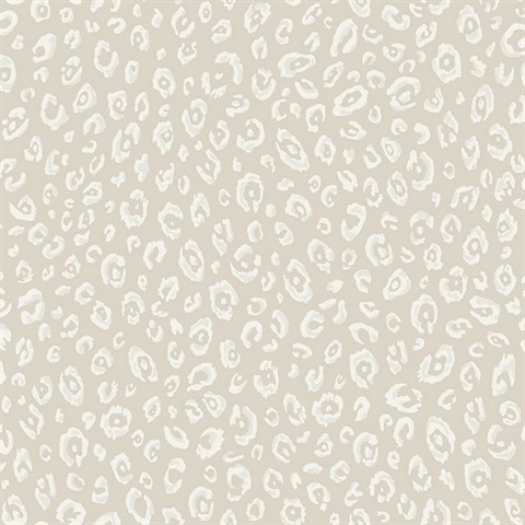 White & Cream Commercial Leopard Animal Print Wallcovering