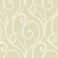 White & Beige Commercial Modern Scroll Wallcovering