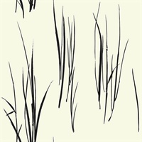 White & Black Commercial Windy Grasses Floral Wallcovering