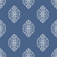 White & Blue Commercial Ironwork Medallion Wallcovering