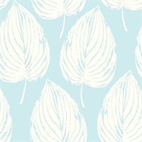 White & Blue Commercial Large Leaf Wallcovering