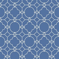 White & Blue Commercial Lattice Geometric Wallcovering
