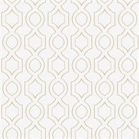White & Gold Commercial Handdrawn Geometric Wallcovering