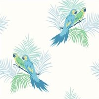 White, Green & Blue Commercial Parrot Birds Wallcovering