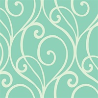 White & Green Commercial Modern Scroll Wallcovering