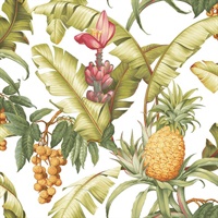 White & Green Commercial Pineapple Floral Wallcovering