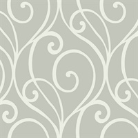 White & Grey Commercial Modern Scroll Wallcovering