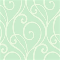 White &amp; Light Green Commercial Modern Scroll Wallcovering