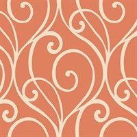 White & Orange Commercial Modern Scroll Wallcovering