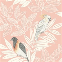 White & Orange Commercial Floral & Birds Wallcovering